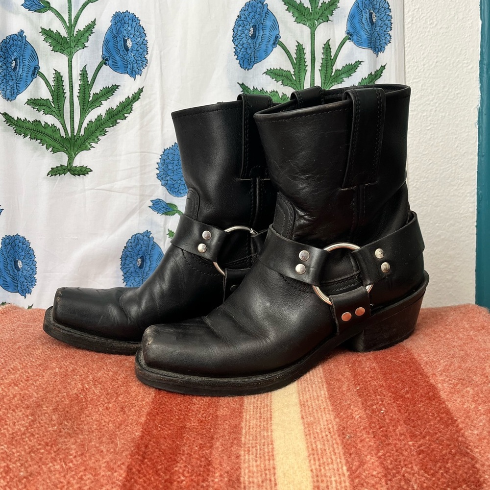 Frye Black Leather Harness Boots 6.5